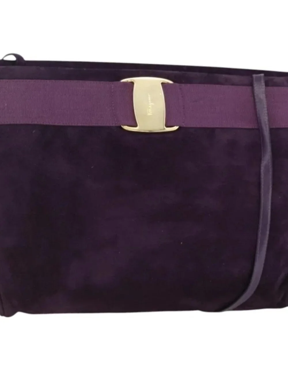 Salvatore Ferragamo Vala Shoulder Bag Suede Purple Gold Auth AMZ434